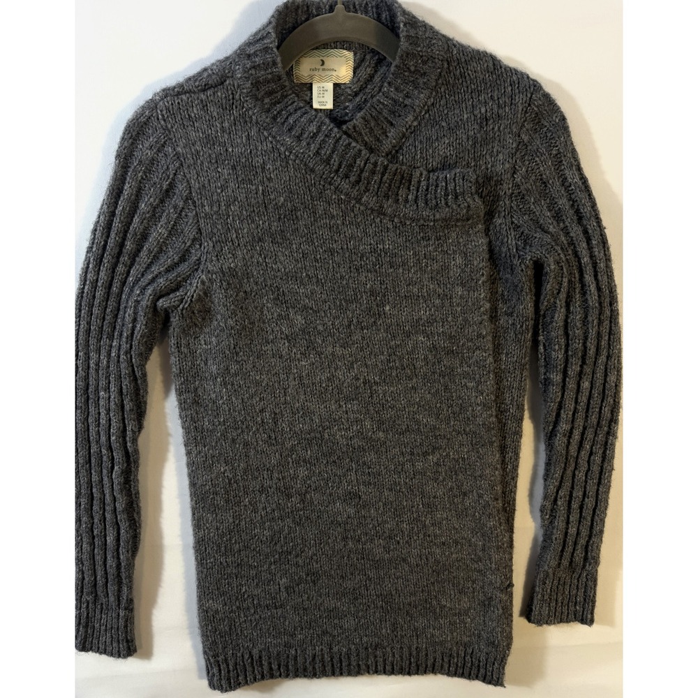 Ruby Moon Sweater Women Medium Gray Excellent Asymmetrical Wrap Neck Wool Blend